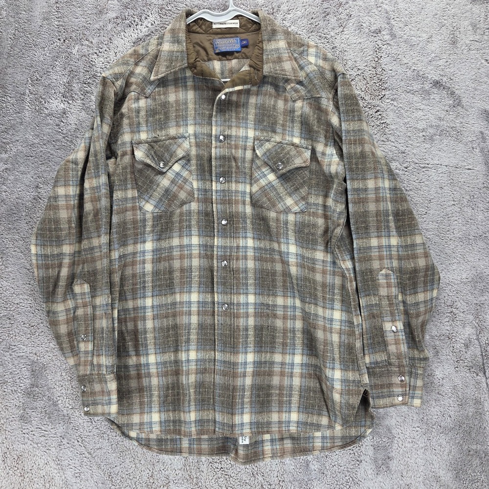 Vintage Pendleton Shirt Mens XLT Brown Plaid Wool Flannel Lined Western Snap USA